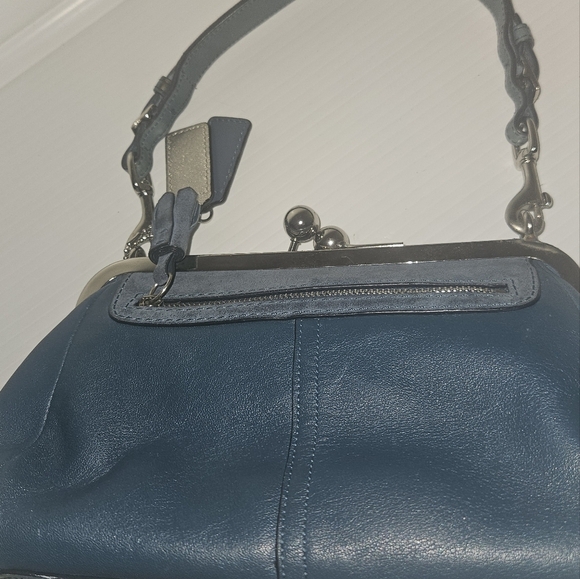 Coach Y2K Vintage Satchel Bag Blue Leather Suede Kiss Lock RARE Limited Edition - Picture 11 of 17
